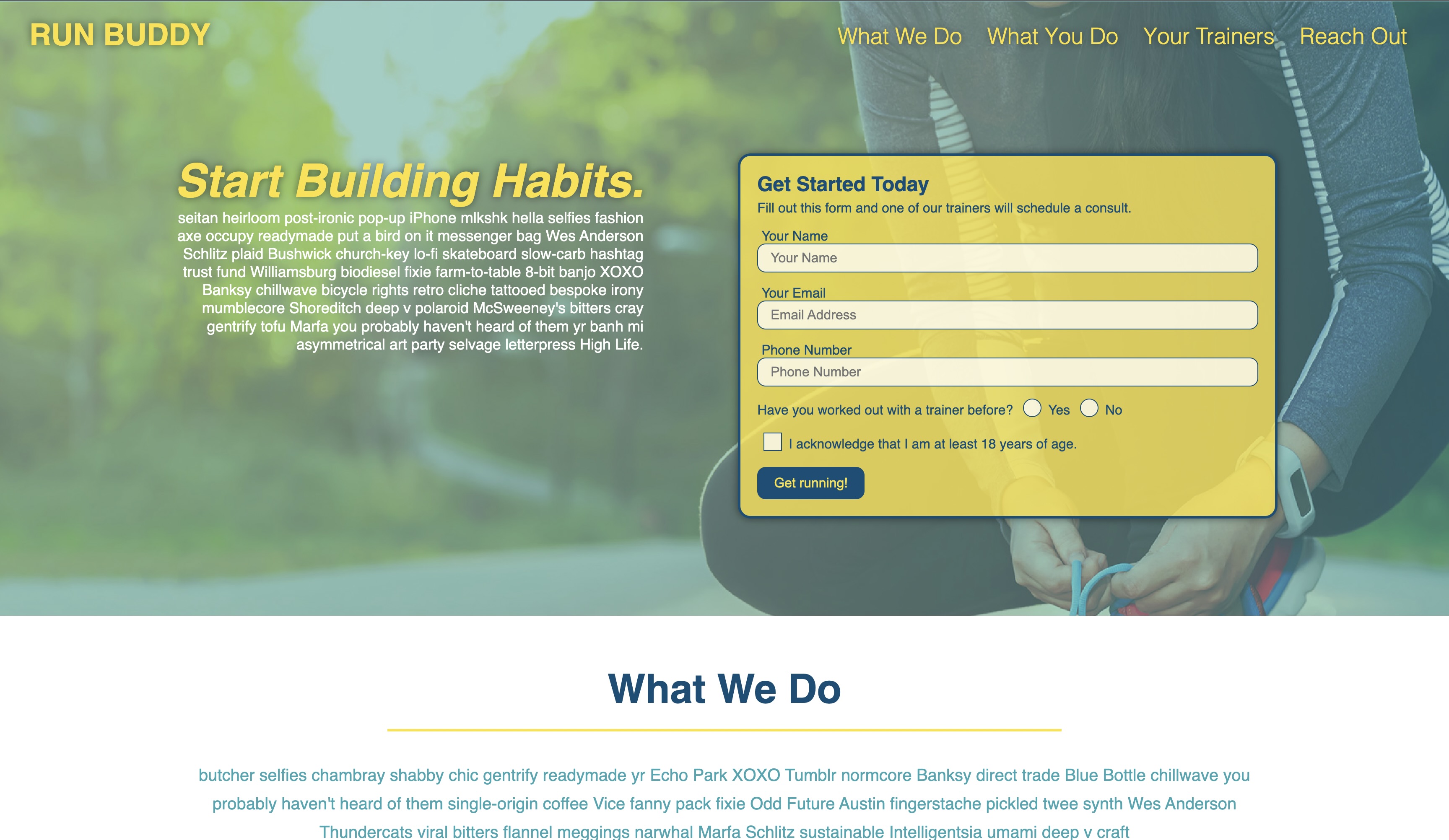 screenshot of a running website